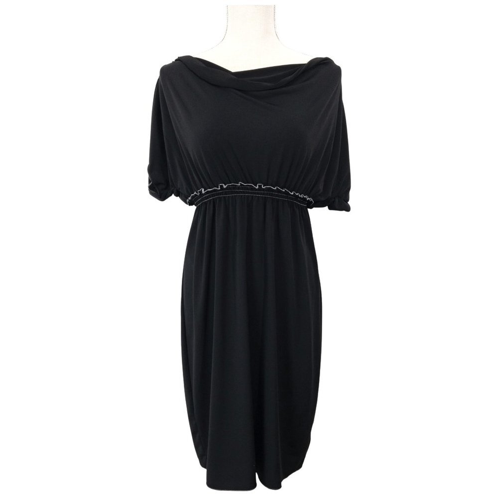 Studio M Womens Above Knee Dress Cowl Neck Size Medium Black Short Sleeve